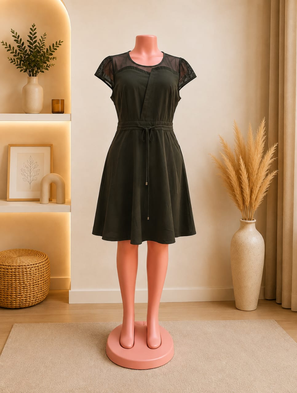 Robe verte élégante à manches courtes